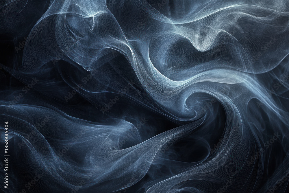 Fototapeta premium Blue and white smoke swirl together against a dark background, creating a mesmerizing and ethereal visual effect.