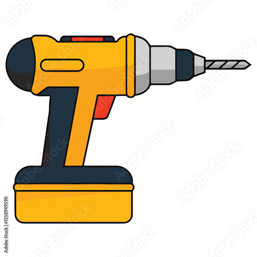 Electric hand drill icon illustration. Power tool symbol for construction, repair projects.