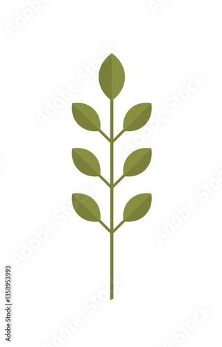 Simple green sprig with eight symmetrical leaves arranged on a single stalk. Ideal for eco-friendly themes, natural products, botanical designs, minimalist art, and environmental awareness. Clean