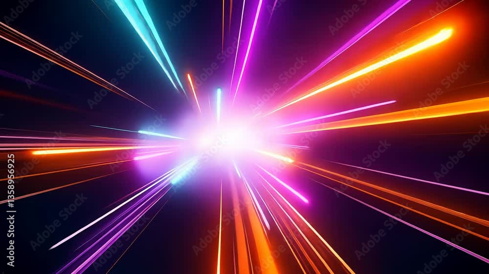 Hyperspace warp speed effect.  Abstract vibrant lines radiating from a central point