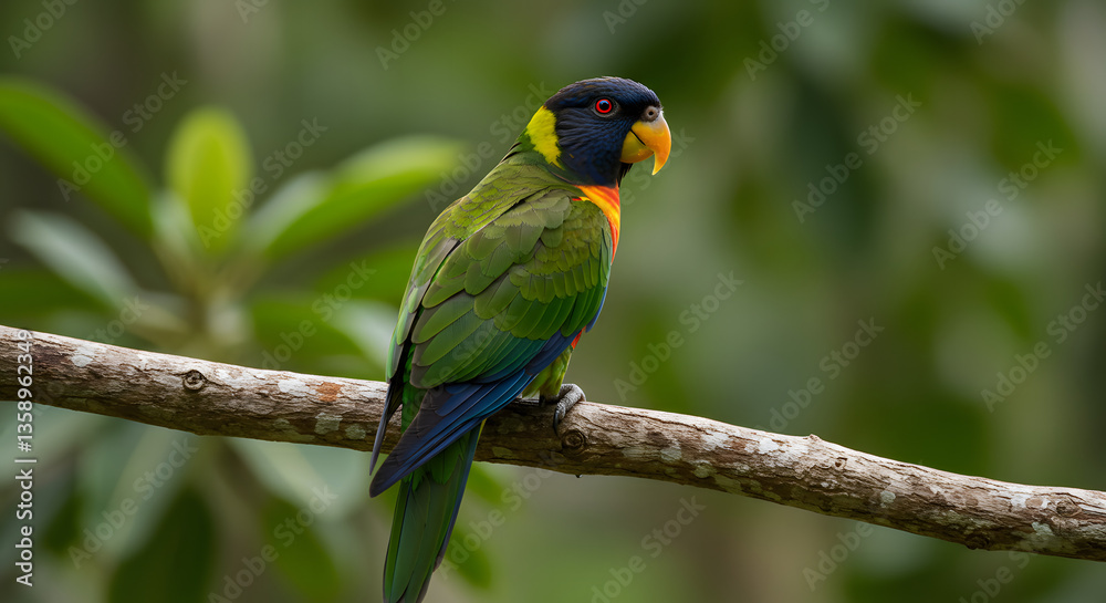 Obraz premium Colorful Parrot Perched in a Tropical Forest