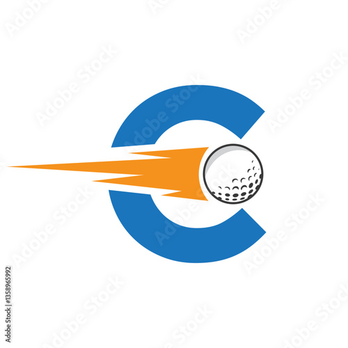 Initial Letter C Golf Logo Design With Speed Icon. Hockey Sports Academy Sign, Club Symbol