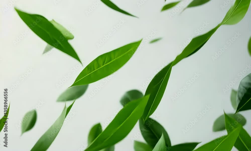 Vibrant Green Leaves Pattern Floating on White Background Fresh Herb and Herbal Ingredient in Clean Minimalist Design Organic Vibrant Green Leaves Pattern Floating on White Background Fresh Herb and Herbal Ingredient in Clean Minimalist Design Organic