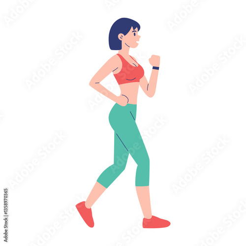 Short hair confident young woman walking for fitness and health outdoors