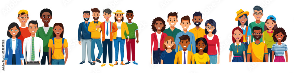 panorama young colorful people vector icon design