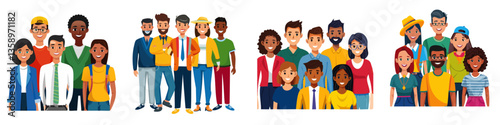 panorama young colorful people vector icon design