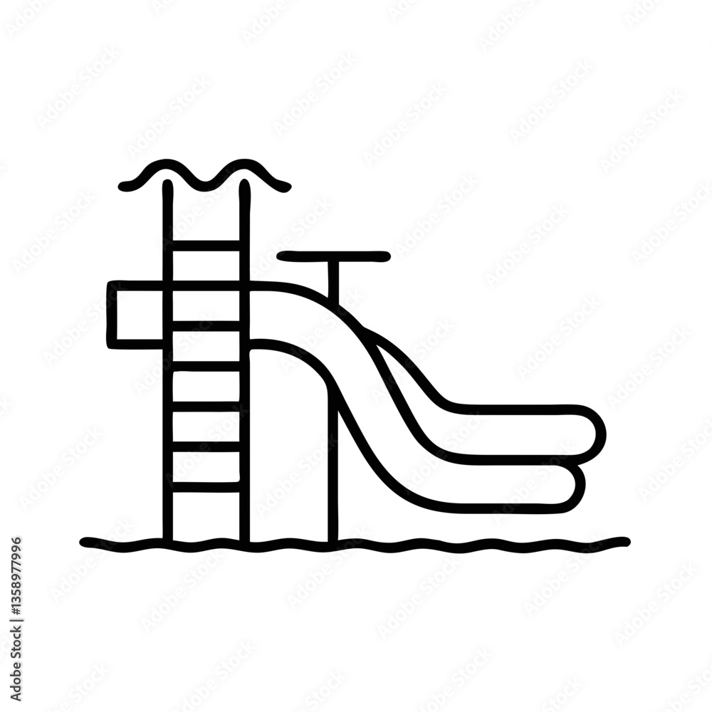 Water slide illustration with ladder against pool background Water slide illustration with ladder against pool background