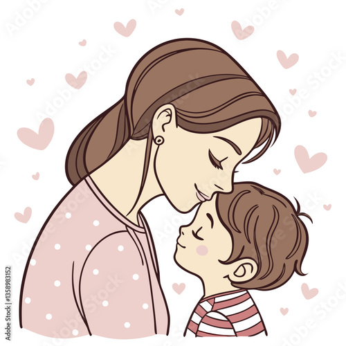 Mother Holding and Kissing Child, Loving and Comforting Scene. Perfect for: Mother's Day, Family Day, Parenting Blogs, Childcare Services
