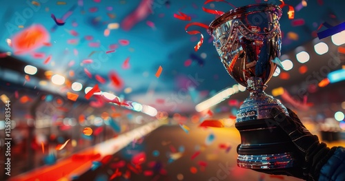 Celebrating victory with a shiny trophy