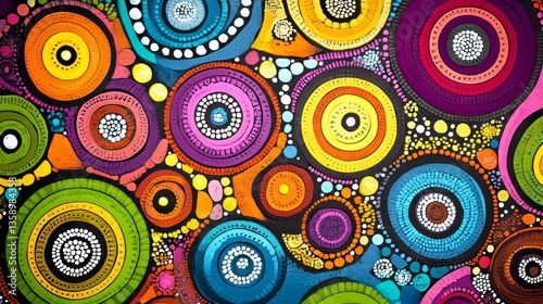 Vibrant abstract aboriginal dot painting background showcasing dynamic colors and intricate patterns
