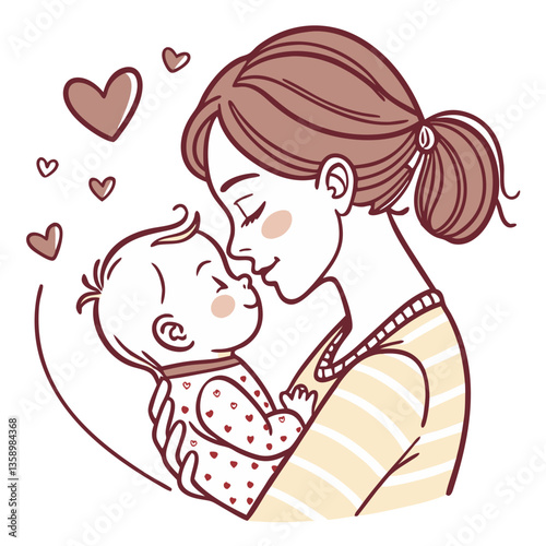 Mother Holding and Kissing Her Baby - Vector Illustration. Perfect for: Mother's Day, Baby Care, Parenting Blogs, Family Love