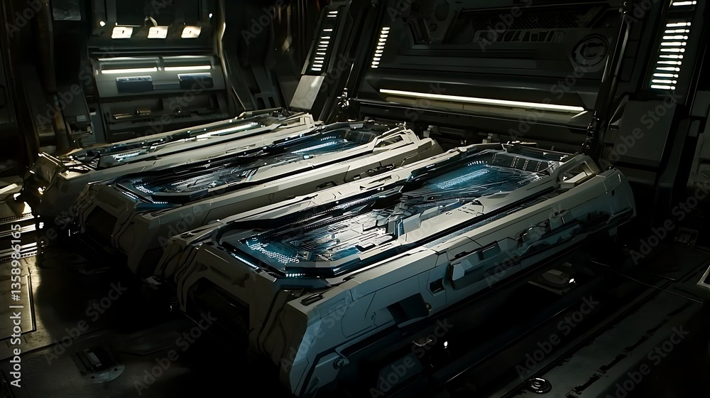 Obraz premium Futuristic storage containers in a spaceship