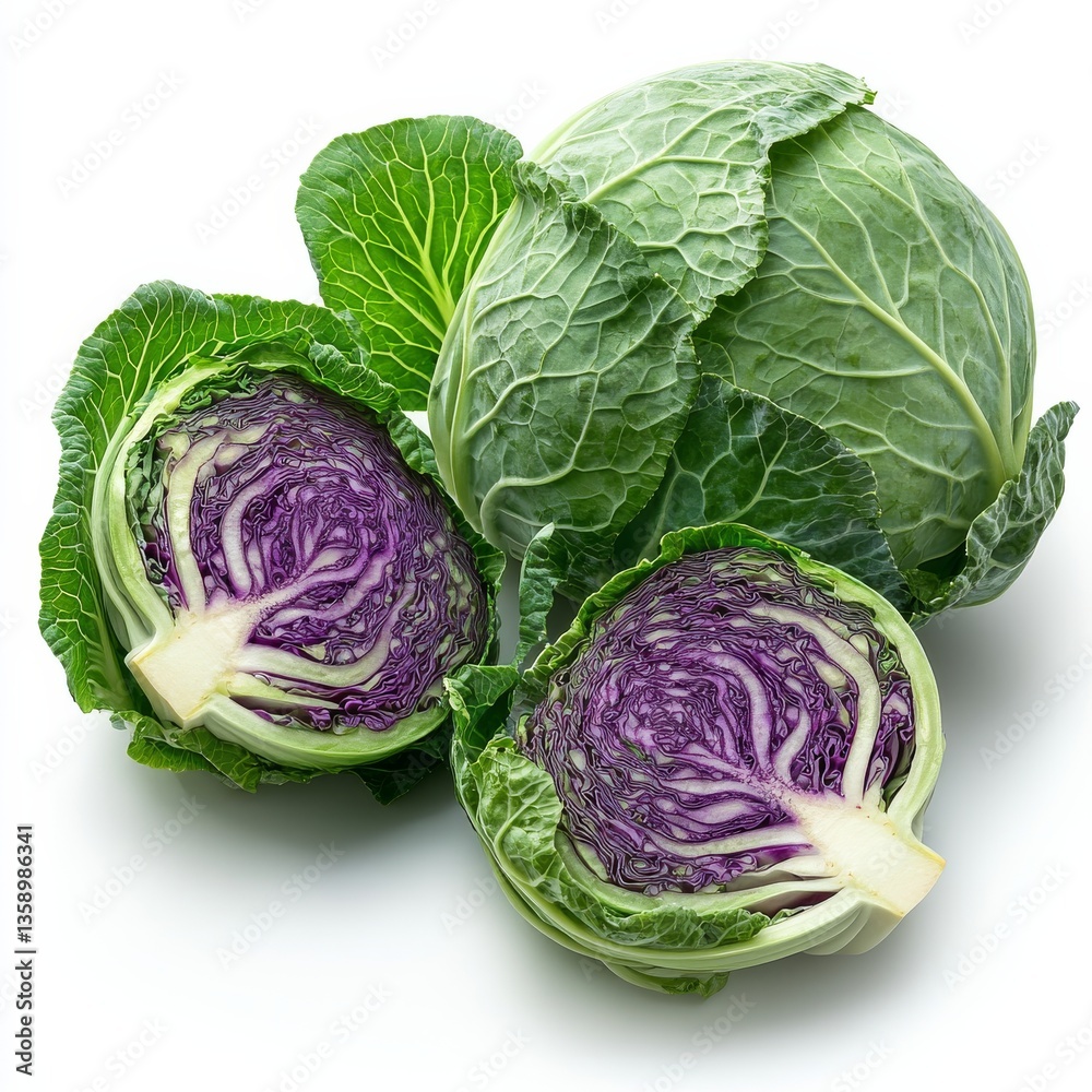 Obraz premium Natural cabbage cut in half on white background. Generative AI