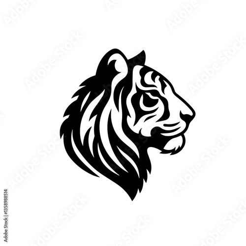 Wallpaper Mural Fierce Tribal Tiger Head Logo Vector, Wild Animal Face Illustration, Black and White Ink Tattoo Design, Majestic Jungle Predator, Powerful Big Cat Emblem, Wildlife Art, Mascot Symbol, Graphic Icon Torontodigital.ca