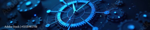 Abstract watch dial screen technology background with geometric shapes and cogs in dark blue tone,  screen,  technology