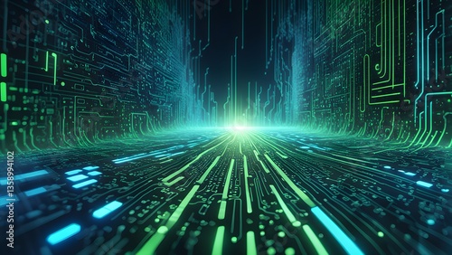 Glowing Green Digital Highway Future
