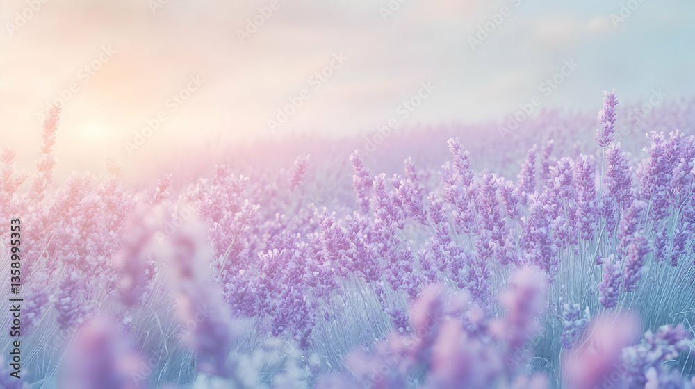 Obraz premium A serene lavender field bathed in soft light, evoking tranquility and beauty.
