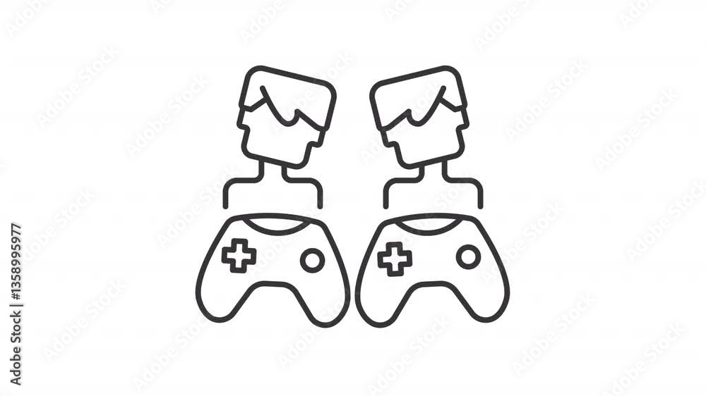 Animated PvP game icon. Players with videogame controllers line animation. Multiplayer interactive conflict. Black illustration on white background. HD video with alpha channel. Motion graphic Animated PvP game icon. Players with videogame controllers line animation. Multiplayer interactive conflict. Black illustration on white background. HD video with alpha channel. Motion graphic