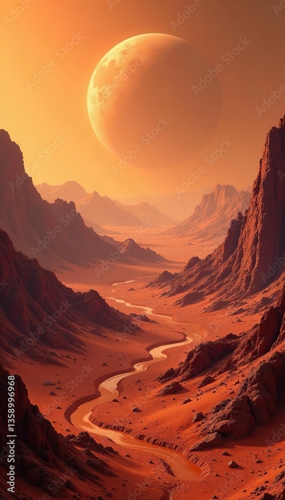 Naklejka premium Abstract artistic representation of Mars landscapes showcasing possibilities, Mars, expression