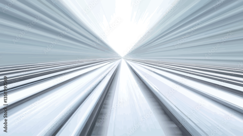 The image presents a digitally created abstract composition.  It features converging lines radiating from a central vanishing point, creating a sense of depth and motion. The color palette is