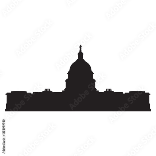 Washington Capitol building skyline silhouette vector, Black. with white background