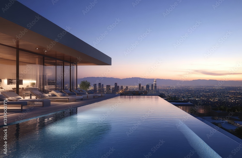 Obraz premium Luxury rooftop pool overlooking cityscape