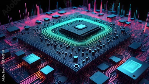 Futuristic Neon Glow Circuit Board Technology