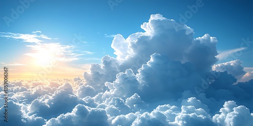 Brilliant sunlight and clouds in a vibrant blue sky are visible