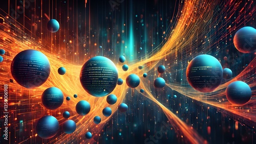 Cybernetic Spheres Flowing Through Digital Nebula