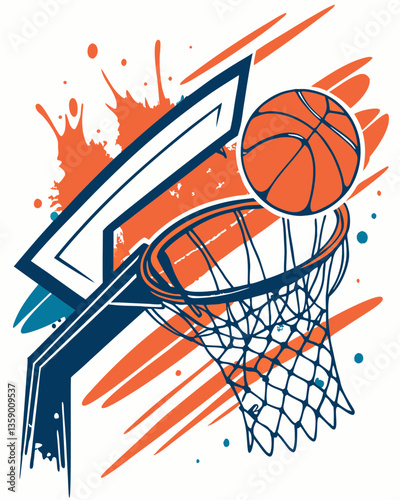 Dynamic Basketball Art with Colorful Splash and Abstract Paint Splatters.