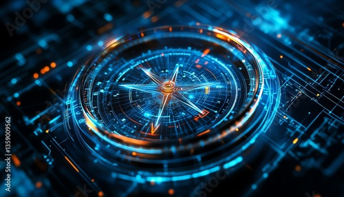 Wallpaper Mural Sleek digital compass with holographic elements on a blue backdrop, representing innovative navigation and secure transport of data in the digital world Torontodigital.ca