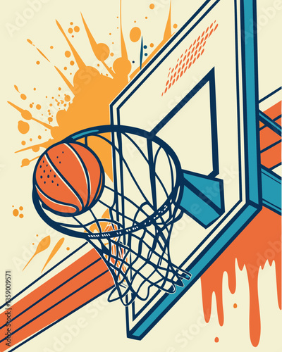Dynamic Basketball Art with Colorful Splash and Abstract Paint Splatters.
