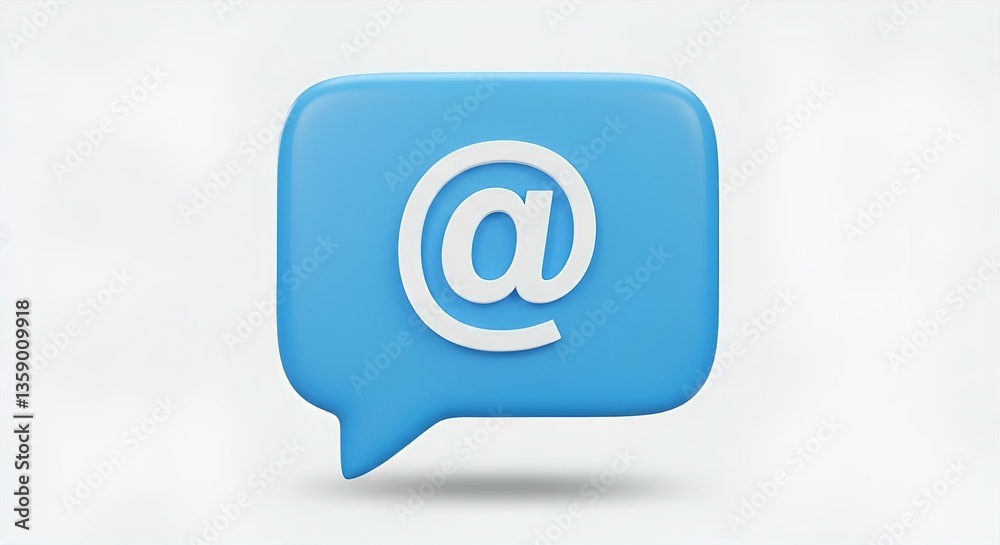 Blue 3D Email Icon Illustration: Shiny @ Symbol in Speech Bubble for Contact, Communication, and Online Marketing Design Blue 3D Email Icon Illustration: Shiny @ Symbol in Speech Bubble for Contact, Communication, and Online Marketing Design