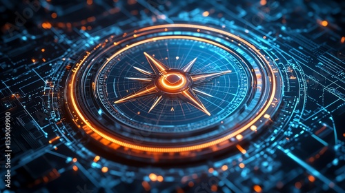 Wallpaper Mural Advanced digital compass design with illuminated paths on a blue backdrop, representing the cuttingedge navigation of online data through secure digital networks Torontodigital.ca