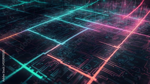 Neon Glowing Circuit Board Abstract Design