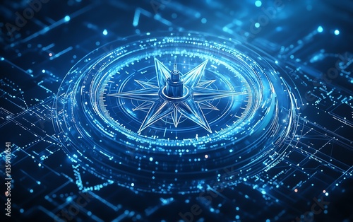 Wallpaper Mural Minimalist digital compass with smooth animations, set against a blue background, highlighting modern navigation and efficient data transport in the digital space Torontodigital.ca