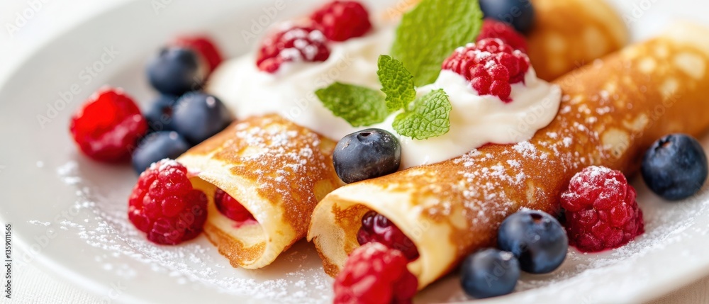 Crepes with berries and cream Crepes with berries and cream