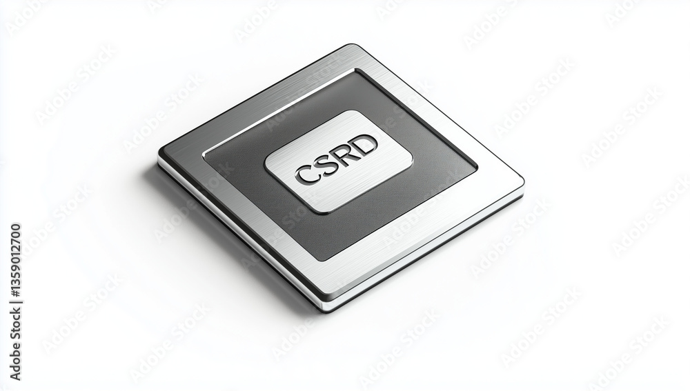 Corporate Sustainability Reporting Directive (CSRD) Concept, Modern Square CSRD Chip Metallic Grey and Silver Technology Icon 3D Render Corporate Sustainability Reporting Directive (CSRD) Concept, Modern Square CSRD Chip Metallic Grey and Silver Technology Icon 3D Render