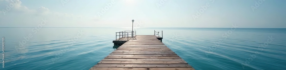 Naklejka premium A serene sea dock stretching out over calm waters, scenic, seascape