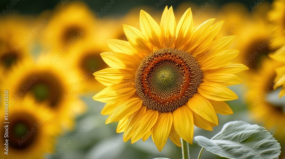 Vibrant sunflower in a lush field under clear sky Vibrant sunflower in a lush field under clear sky