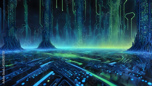 Luminescent Circuitscape: Futuristic City Night