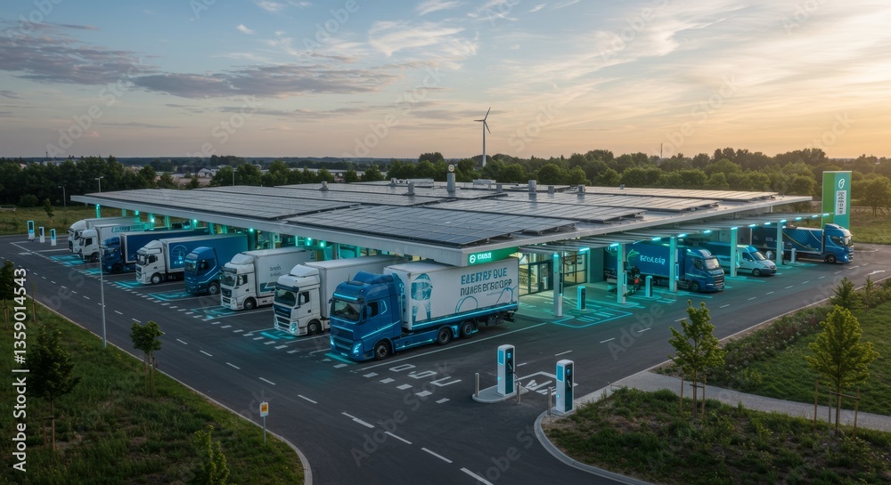 Fototapeta premium A modern charging station for electric trucks utilizing solar energy