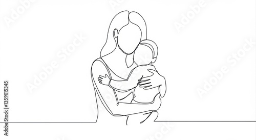 Mother and baby in continuous line art.