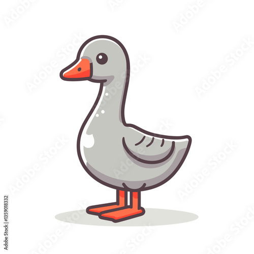 Cute cartoon gray duck with orange bill. Perfect for farm animal themed children's content, pond wildlife education, or waterfowl conservation campaigns.