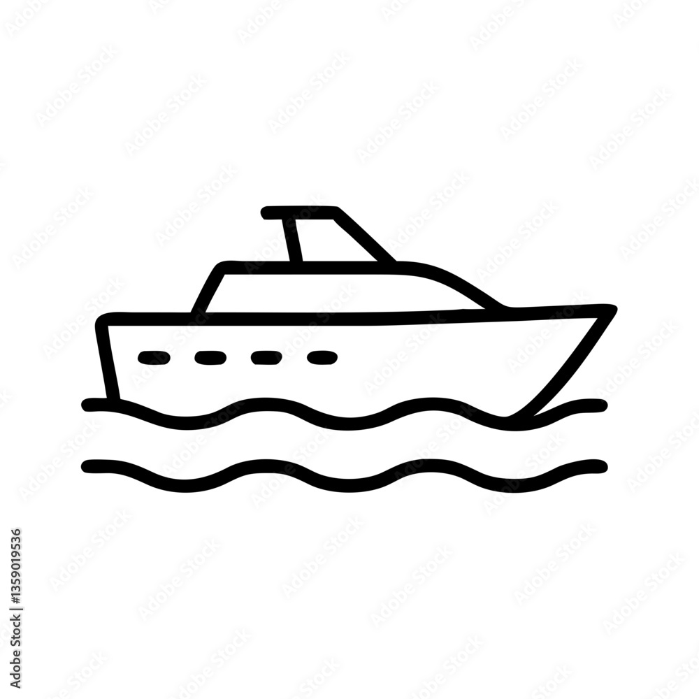Outline of a boat sailing on waves in a minimalist style Outline of a boat sailing on waves in a minimalist style