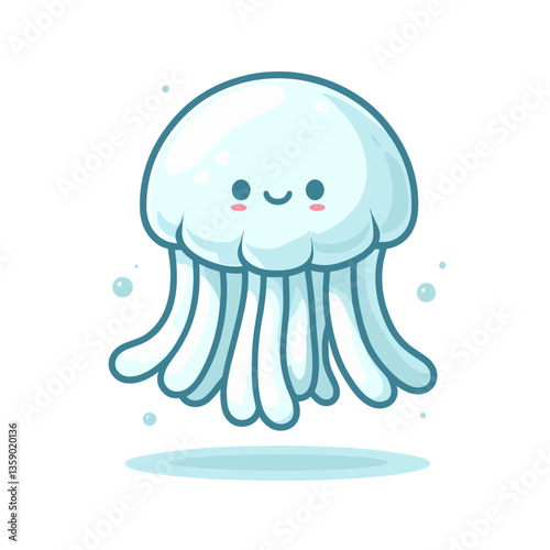 Cute cartoon jellyfish with happy expression. Ideal for ocean-themed children's content, marine biology education, or aquarium promotional materials.