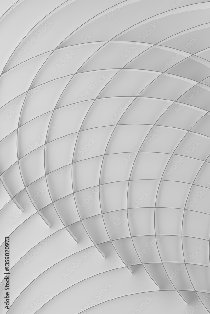 Obraz premium Futuristic technology abstract background, dynamic pattern - thin light grey curved lines, grid on white color. 3D rendering. Geometric design for wallpaper in medicine, sciences, study, business.