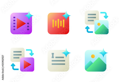Generative AI icon set, vector, in 3d style, for technology, ai, artificial intelligence, graphic design, web, etc.