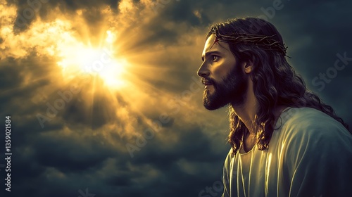 Jesus christ good friday A serene silhouette of a figure against radiant sunlight, evoking spirituality