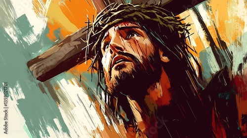 Jesus christ good friday A stylized depiction of a figure on a cross, conveying themes of suffering and sacrifice.